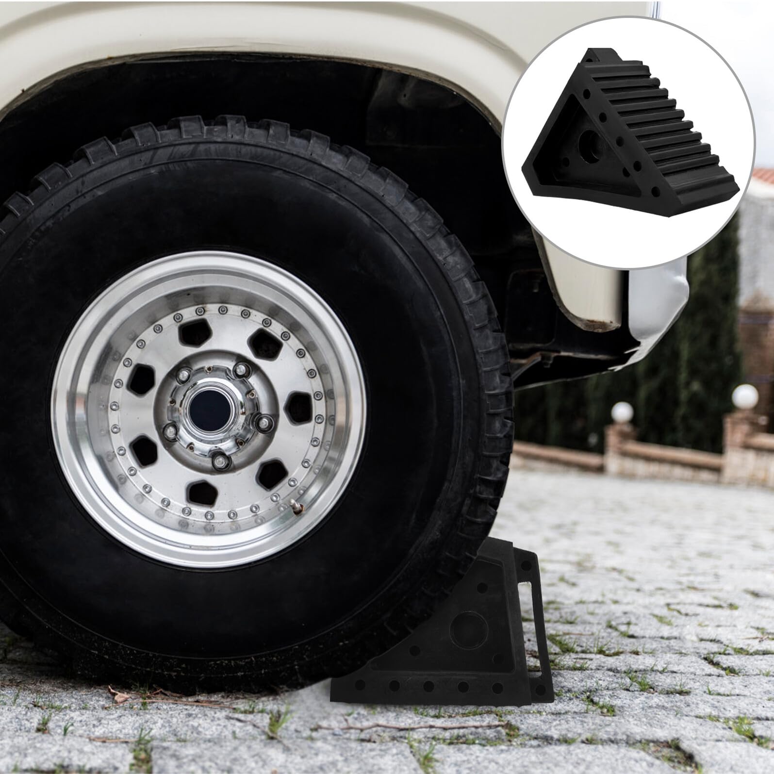 UKCOCO Calzo de Rueda de Goma Antideslizante para Coche y Remolque, Tope Resistente y Portátil para Neumáticos en Camiones y Vehículos