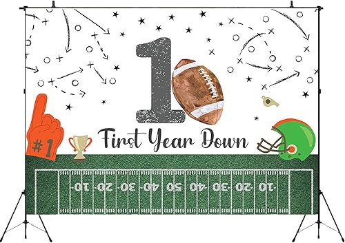 Miniatura 2 de MAYSSKQ Fondo de fútbol para el primer cumpleaños con texto en inglés "It's Game Time", fondo fotográfico para el primer año, decoración de fiesta