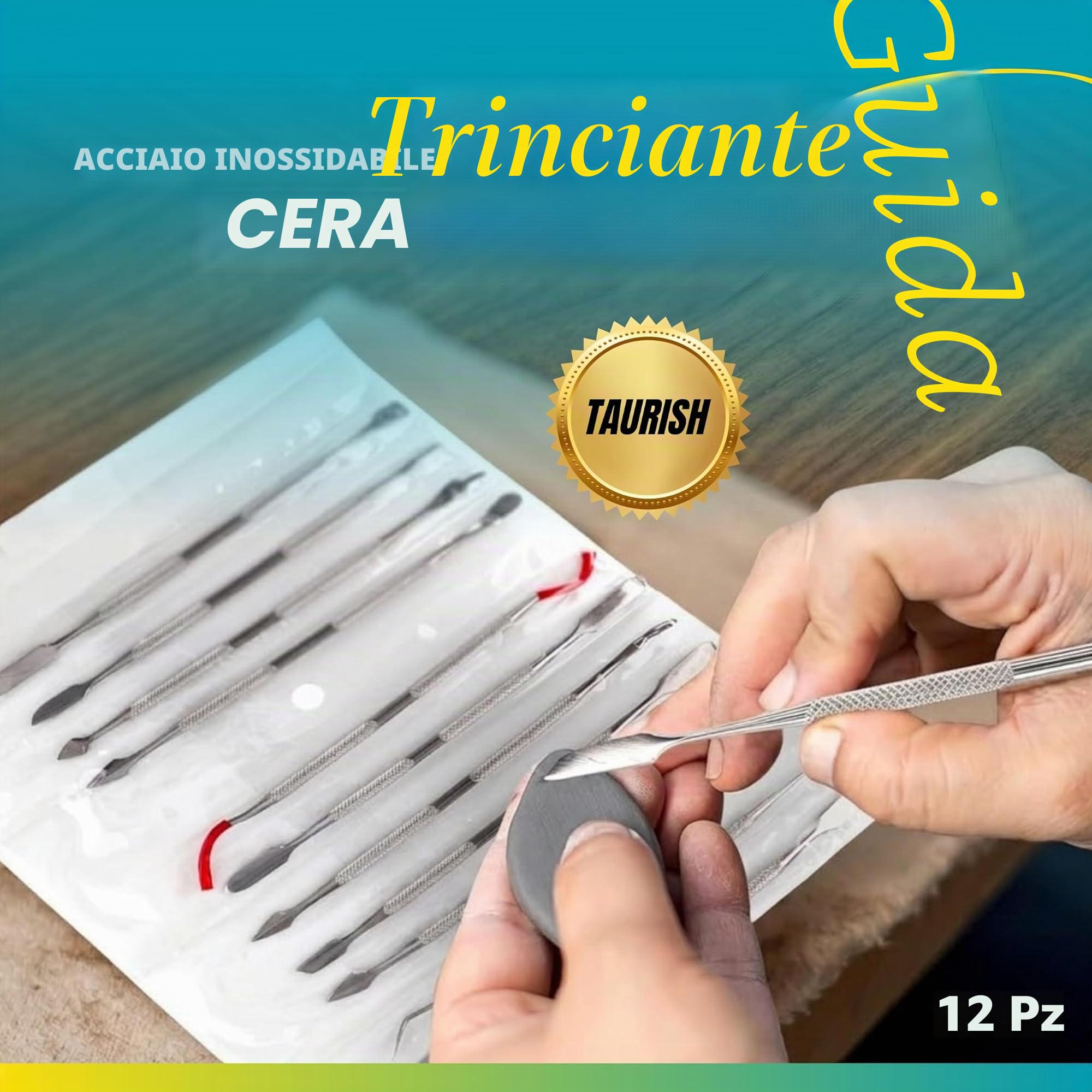 Set di 12 attrezzi per intagliare la cera, in acciaio inox, a doppia estremità