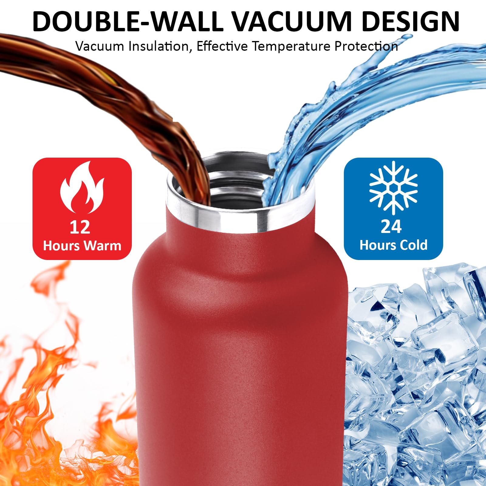 Borraccia Termica, Borraccia 750 ml, Senza BPA, Borracia con Cannuccia, Senza Perdite, Bottiglia Termica, Acciaio Inossidabile 18/8, Borracce Termiche per Campeggio, Uffici, Viaggio, Palestra