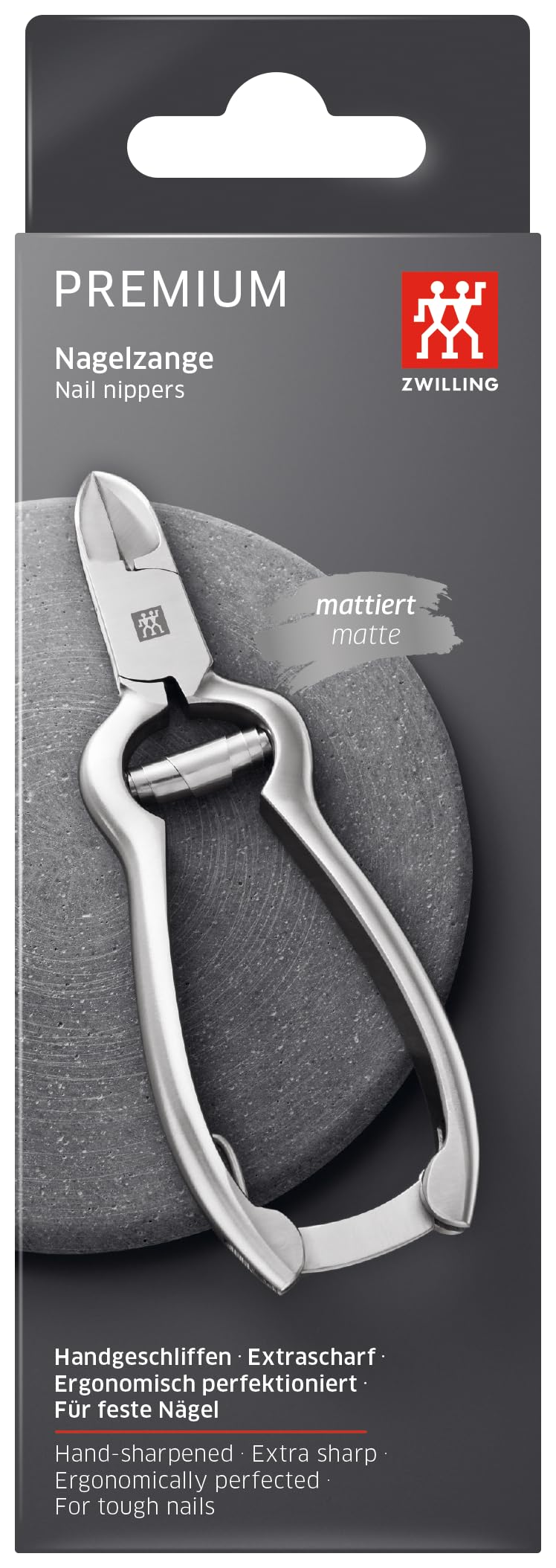 ZWILLING Alicate para uñas (con muelle amortiguador, forma ergonómica, hojas especialmente afiladas para uñas de manos y pies duras), Premium, plateado