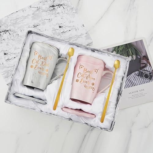 Miniatura 8 de YHRJWN Regalos para mamá y gato para papá, tazas para mamá y papá, juego de tazas de café Best Cat Mom Ever Best Cat Dad Ever Best Cat Dad Ever,
