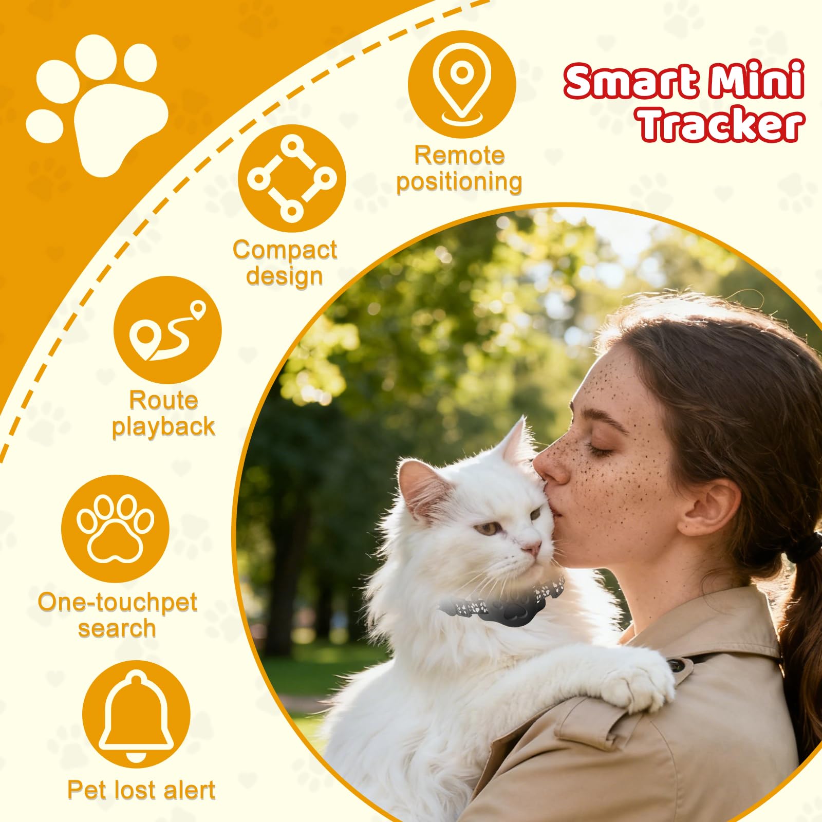 GPS Tracker Katze Halsband Kompatibel mit iOS ＆ Android, Mini GPS Tracker für Katze Hund Arbeite mit App Find Tag, Ohne ABO, Globale Abdeckung Ortungsgerät, Gepäckortung, Wasserdicht
