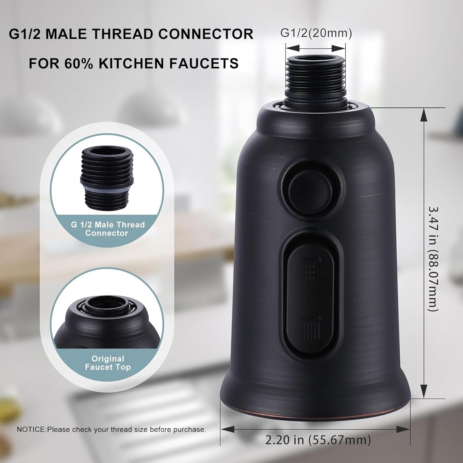 Pull Down Faucet Head Replacement,3-Function Kitchen Faucet Spray Head with 9 Adapters,Kitchen Faucet Head Sink Spray Nozzle Compatible with American Standard,Oil Rubbed Bronze