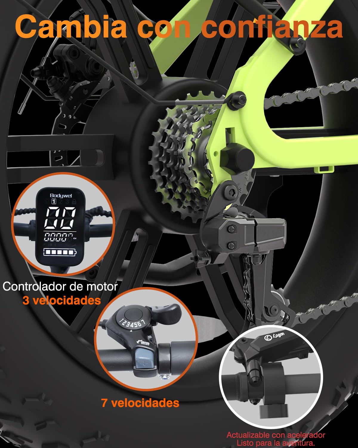 Bodywel F20Pro Bicicletas Eléctricas Adultos, 20x4” e-Bike Todo Terreno, Batería 48V 20Ah, Motor Bafang 250W, 7 Velocidades, Suspensión Ajustable, Frenos de Disco Doble- Plegable