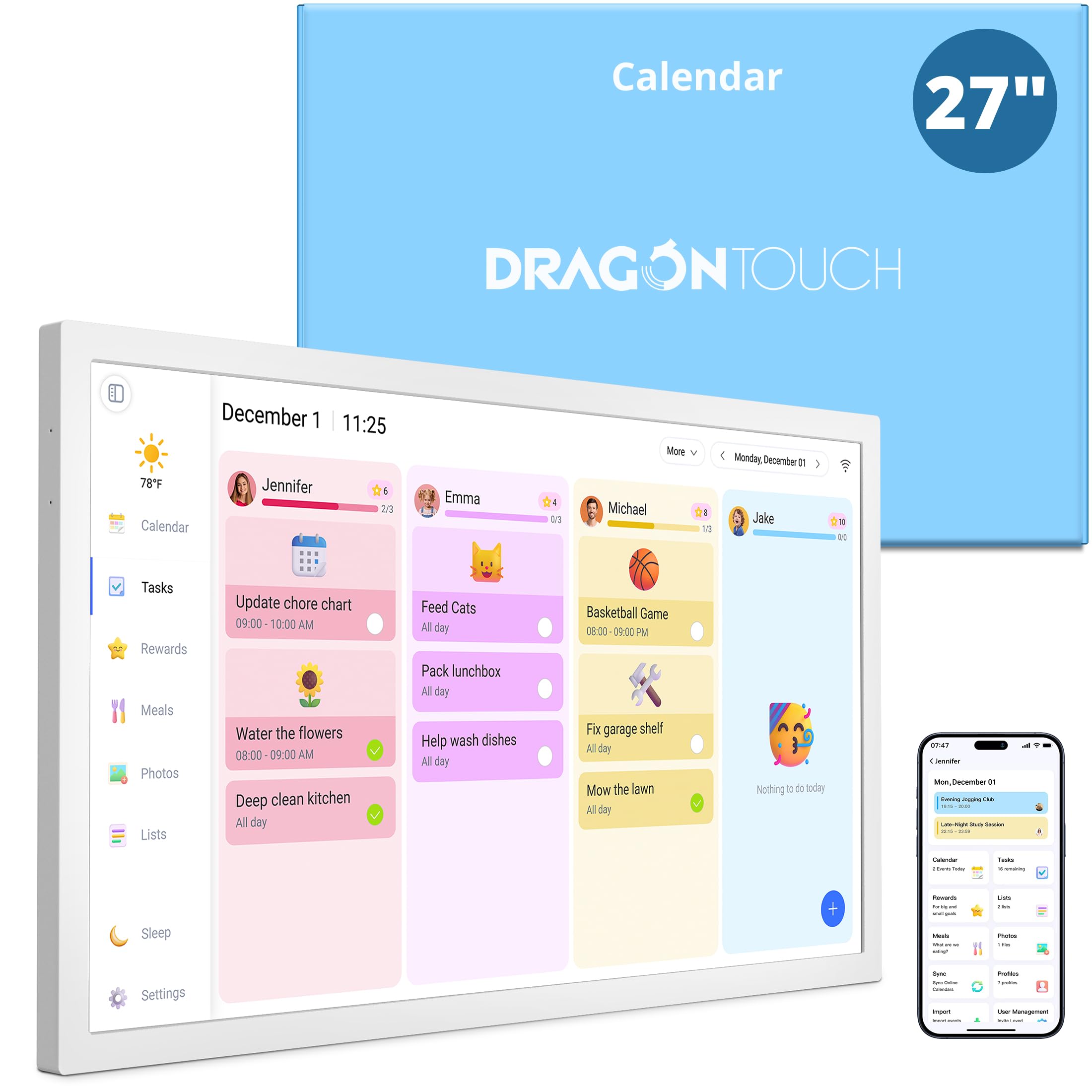 Dragon Touch 27 inch Digital Calendar White