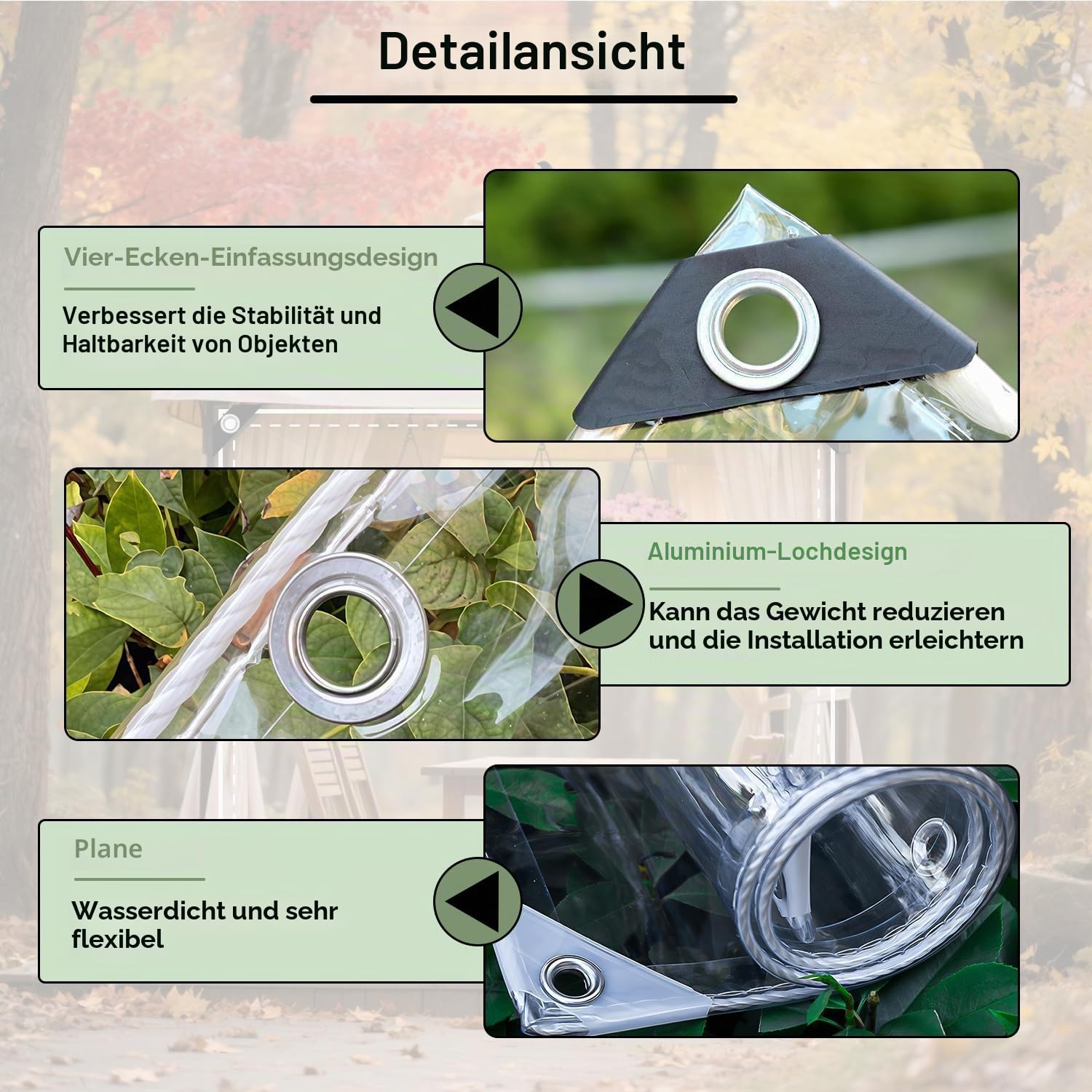 Plane Transparent mit Ösen 3x4m Reißfest Abdeckplane Wasserdicht, 420g/m² PVC Zeltplane, für Gartenmöbel Gewächshaus Dach Pflanzen Außenbereich Outdoor Zelt