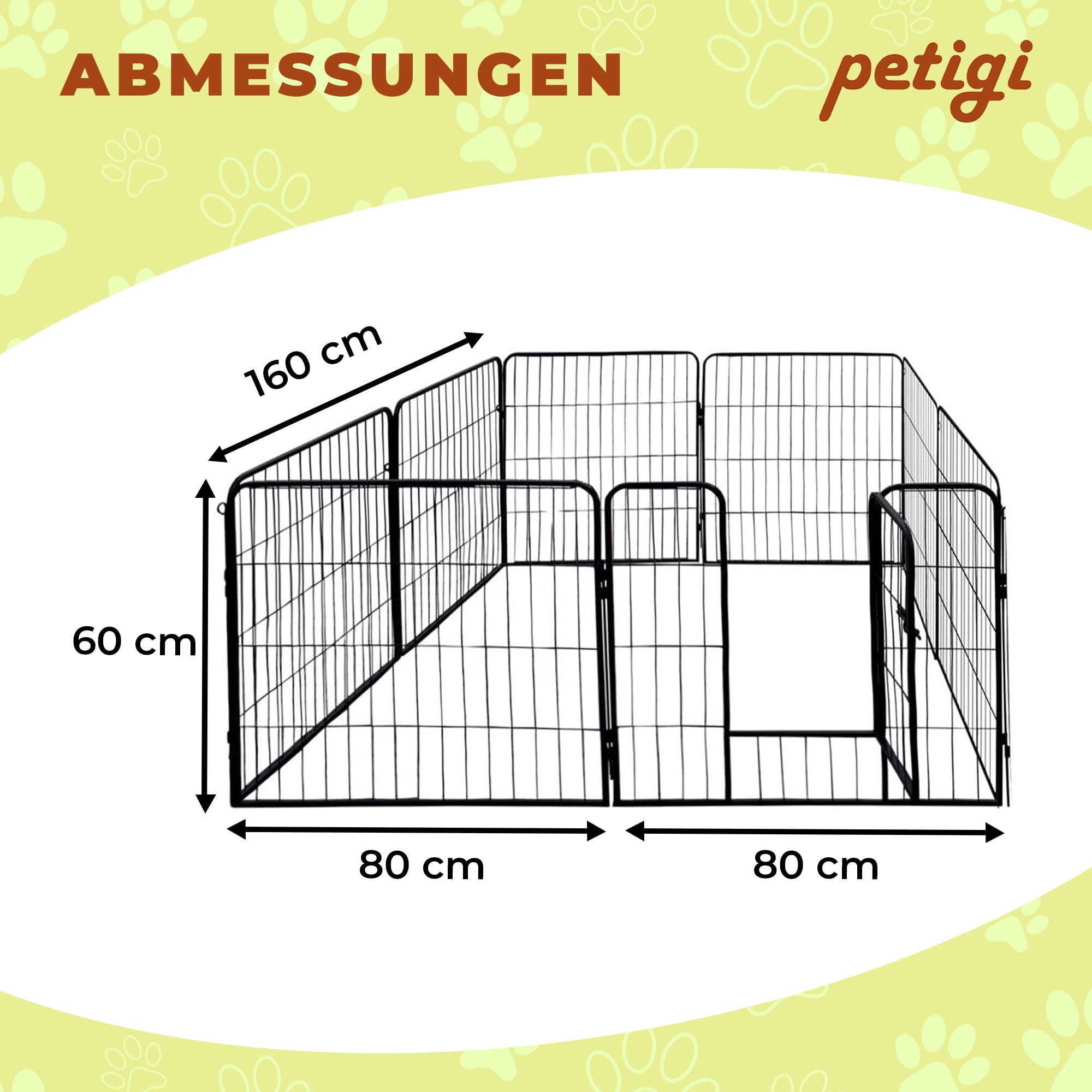 Petigi Welpenauslauf, Freilaufgehege aus pulverbeschichtetem Stahl, zusammenklappbar, Maschenweite 47 mm, inklusive Befestigung zur Verwendung im Garten, Größe (B x H):80 x 60 cm (8X)