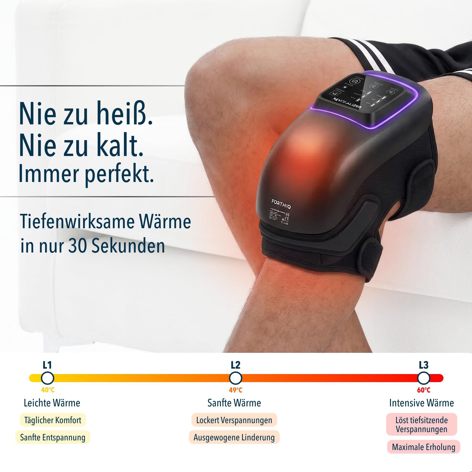 FORTHiQ Knie-Massagegerät mit Infrarot Duallicht, 6-in-1, Arthrose Hilfe, 4-stufige Wärme & Vibration, merkt sich Ihre Wohlfühl-Einstellungen, Wellness Geschenke für Frauen und Männer