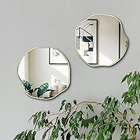 Vista 8 de POZINO Irregular Shaped Mirror, 16" Asymmetrical Mirror, Gold Scalloped Rounded Mirrors, Modern Frameless Abstract Mirrors for Living Room Bedroom