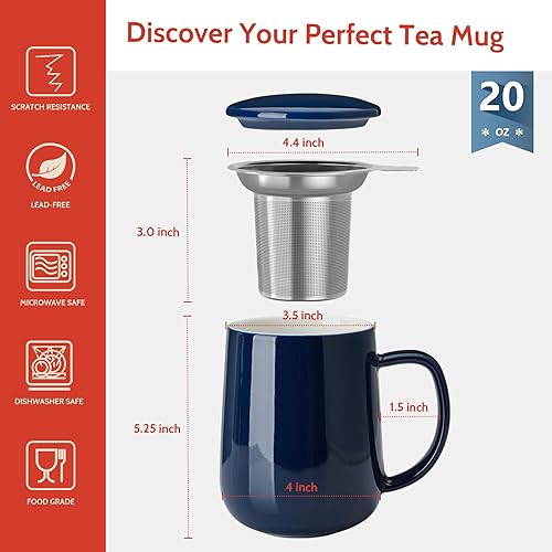 Miniatura 10 de Sweese - Taza de té de porcelana con infusor y tapa, 20 onzas