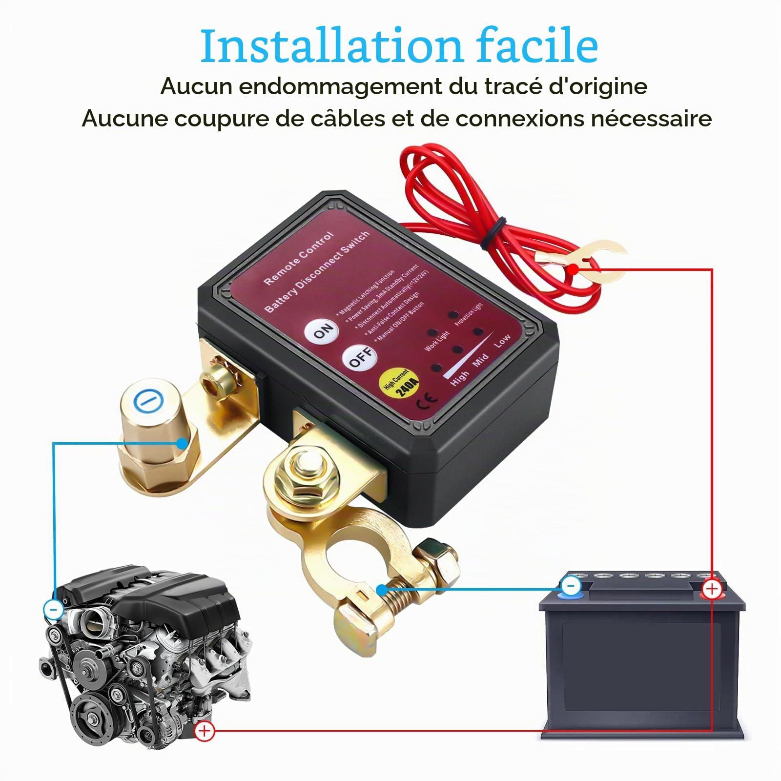 Disjoncteur de Batterie 2 Télécommandé Sans Fil, 12V 240A Coupe Circuit Voiture Interrupteur Batterie pour Voiture Bateau RV ATV Camion Alarme Voiture (Noir)