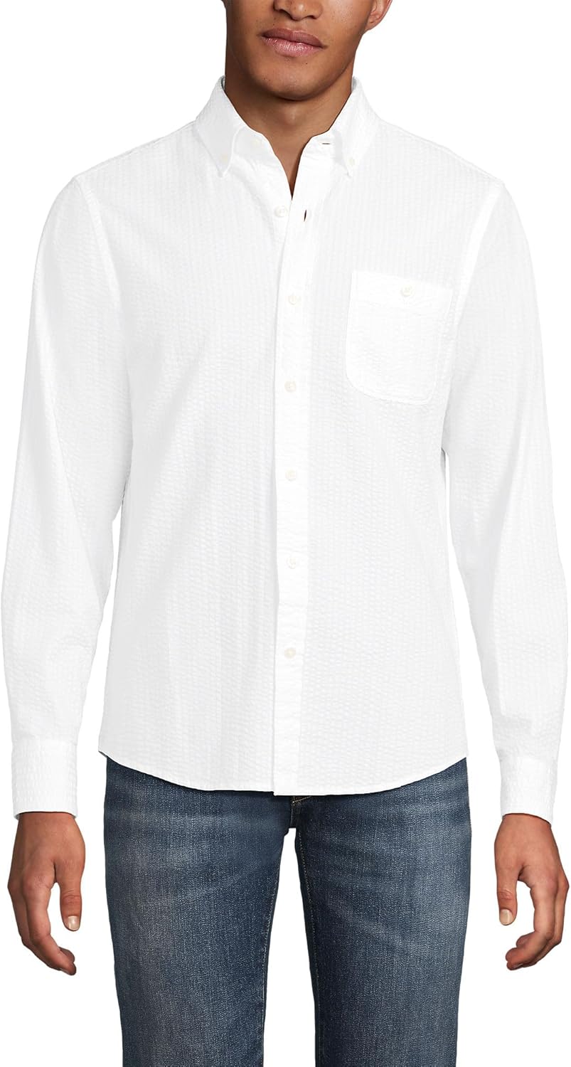Lands' End Men's Long Sleeve Seersucker Shirt