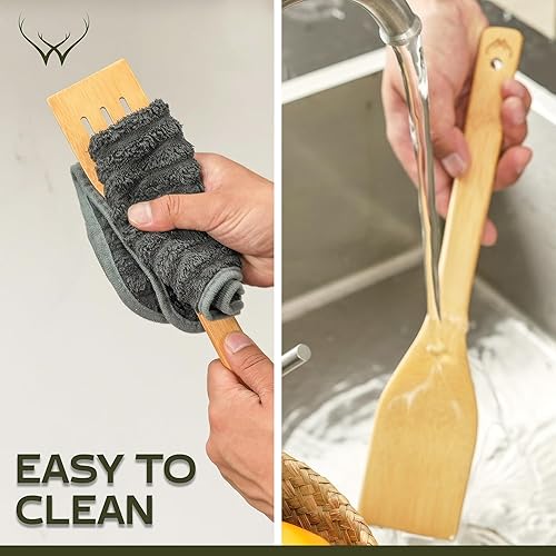 Miniatura 5 de Juego de 6 cucharas de madera para cocinar, cucharas de madera de primera calidad y utensilios de madera para uso diario - Juego de utensilios de