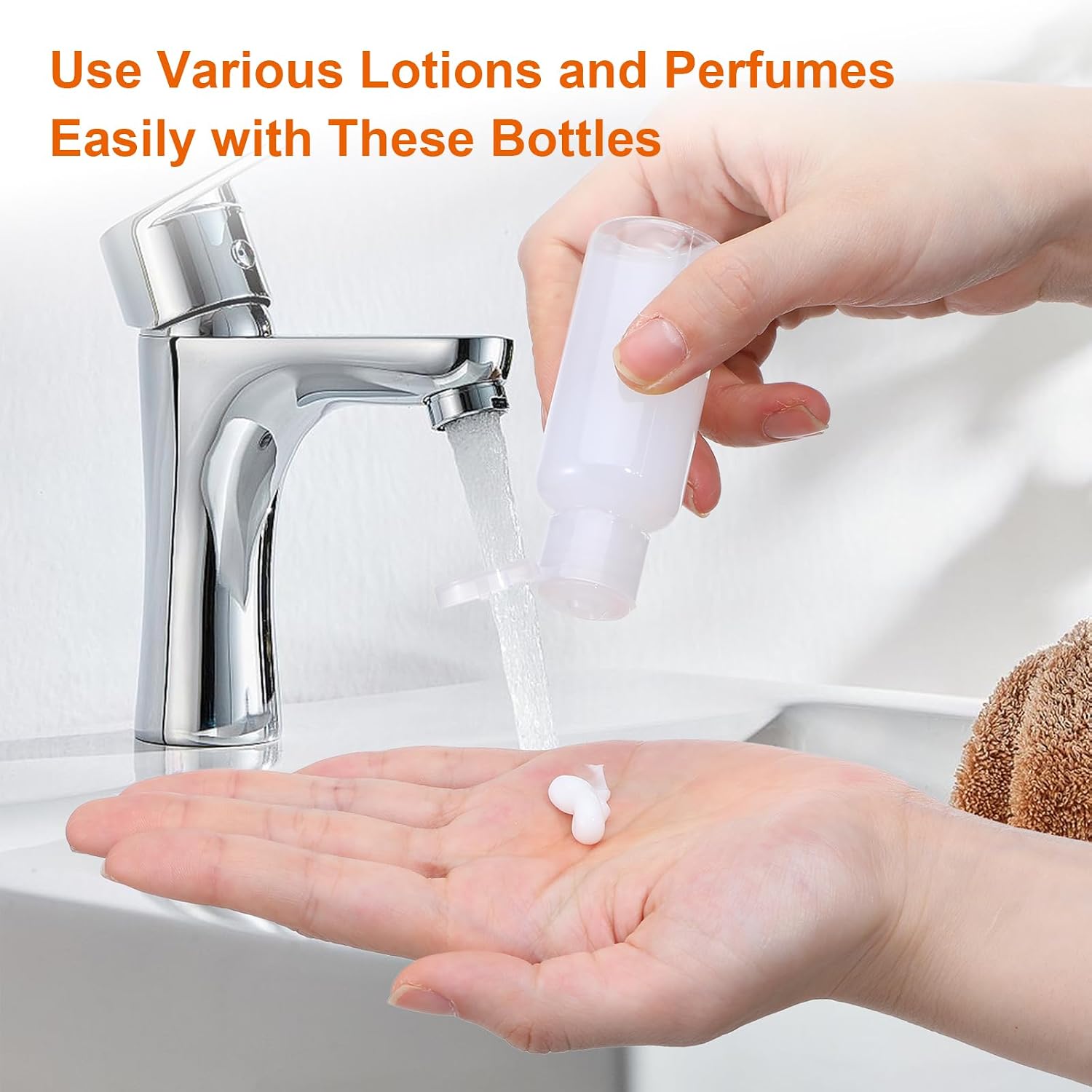 150 Pcs 1 oz Travel Bottles - Small Lotion Containers with Lids, 30ml Clear Plastic Refillable Empty Containers for Toiletries, Shampoo, Lotion, Cream & Liquid Soap (White Cap)