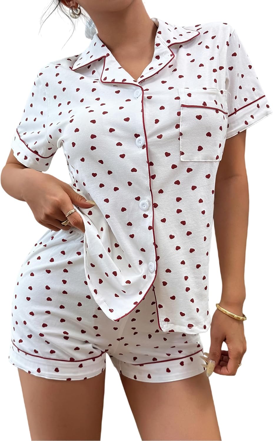 Pajamas for Women Set 2 Piece Cotton Pj Sets for Woman Cute Short Sleeve Button Down Loungewear Soft & Comfortable(S-XL)