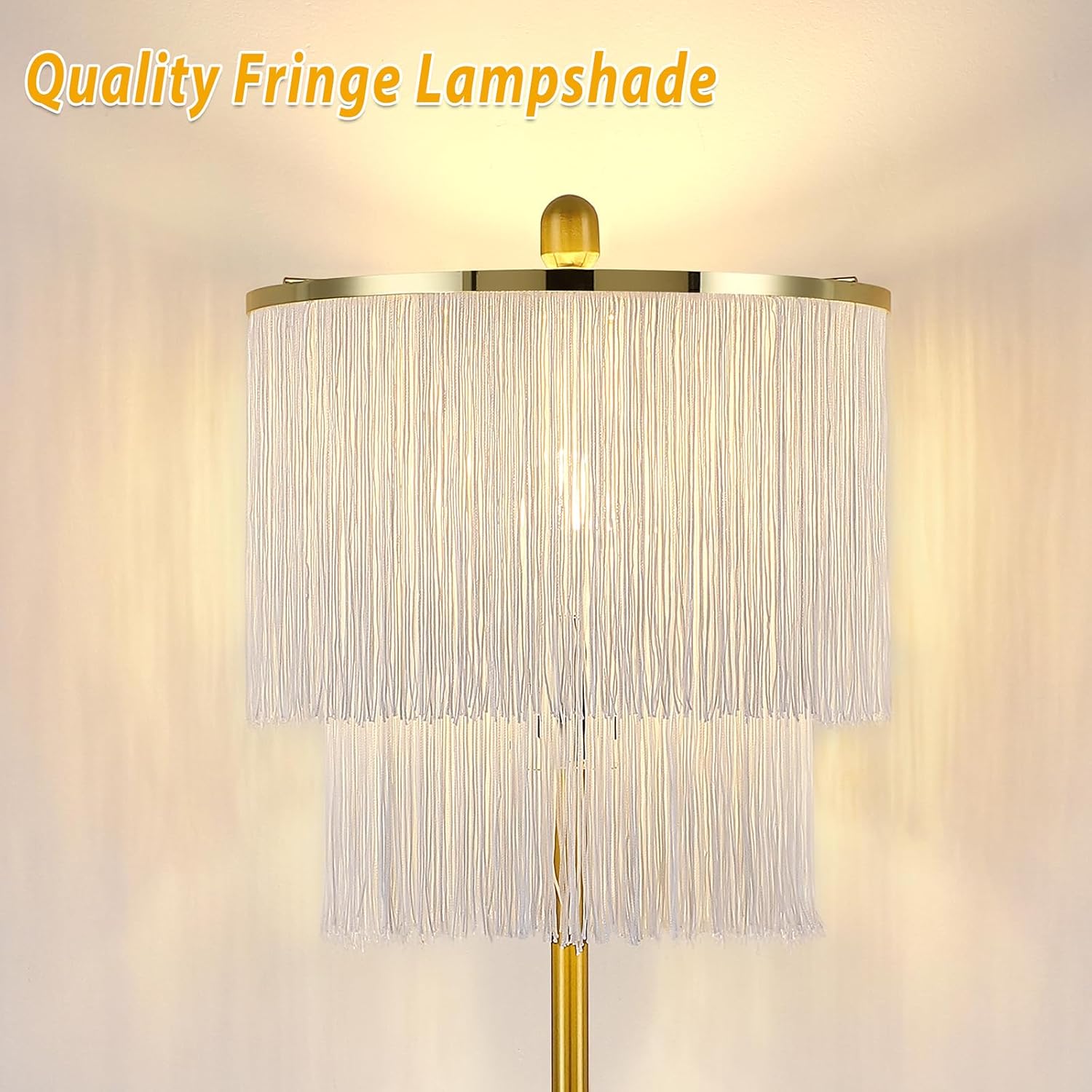 Dimmable Boho Tassel Floor Lamp with Remote Control for Living Room, 63" Tall Fringe Standing Bedroom Lamp with 3 Color Temperature Adjustment, Modern Stand Up Corner Lamp with Tassel Lampshade
