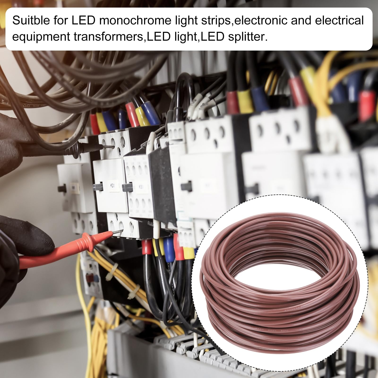 sourcing map Cable eléctrico de cobre sólido aislado de 100 pies, cable de conexión THHN residencial, industrial, conexión a tierra, clasificación eléctrica para 600 voltios, listado UL, marrón
