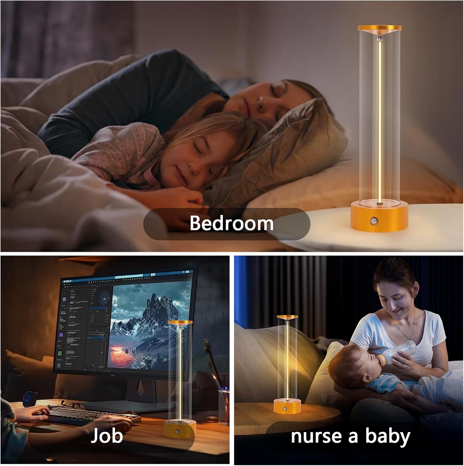 Rechargeable Cordless LED Orange Table Lamps Touch Sensor Light, 3-Levels Portable Dimming Wireless Battery Operated Lamp，Nightstand Lamp/Night Light/Restaurant Table/Outdoor/Coffee/Bar. (Yellow)