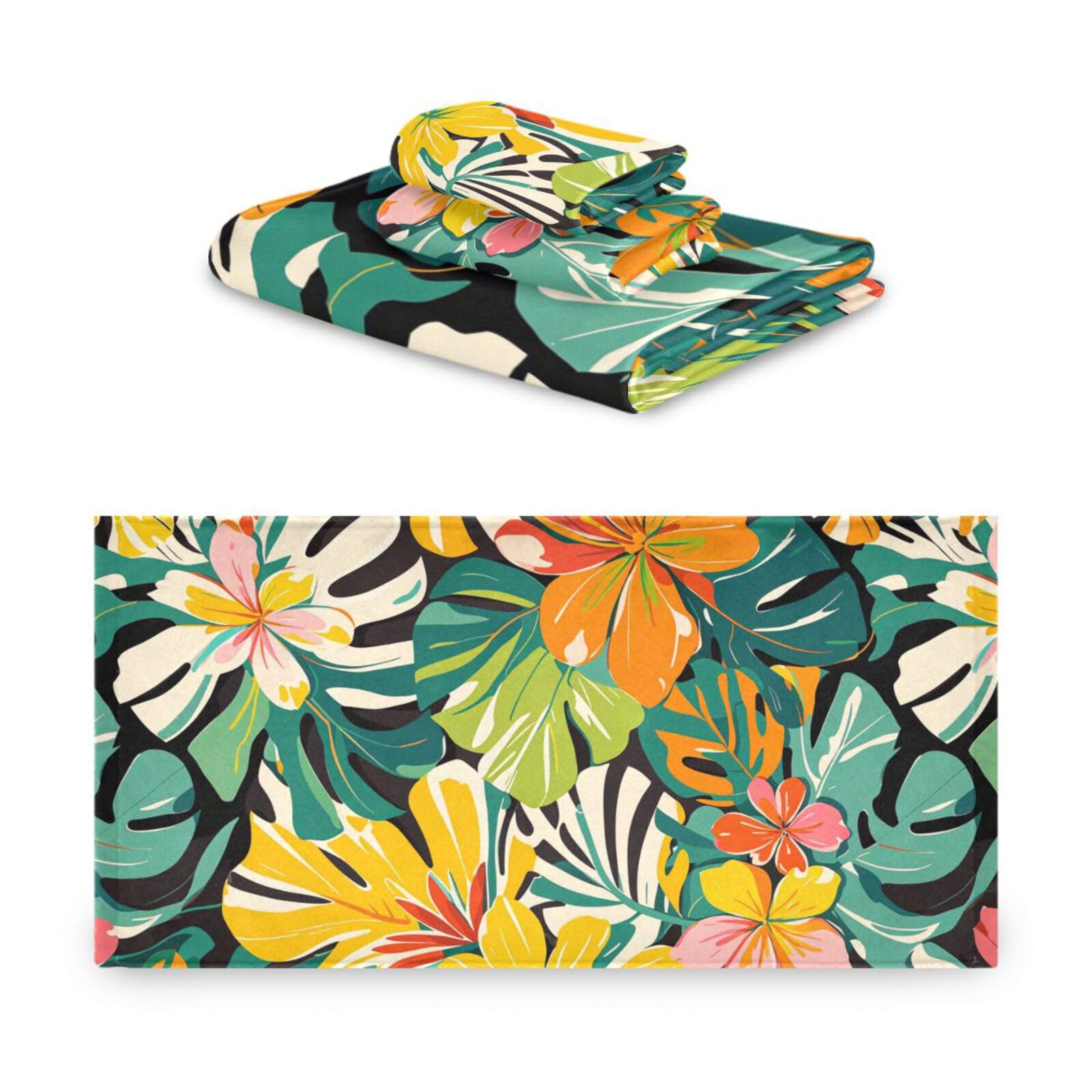Set di 3 asciugamani colorati estivi hawaiani per la pulizia del viso, 1 asciugamano da bagno, 1 asciugamano per le mani, 1 panno per la pulizia del viso, per casa, cucina e famiglia