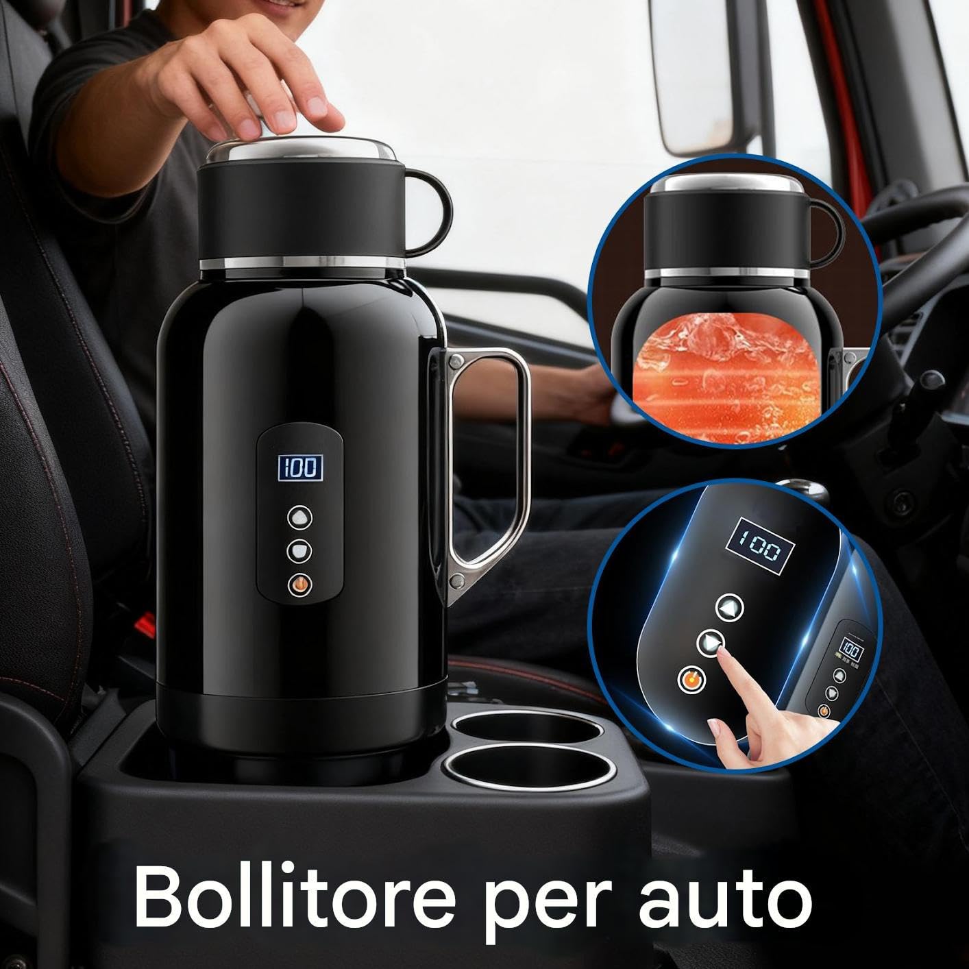 Bollitore Elettrico da Tè Bollitore portatile riscaldante 1500 ml 12V/24V | Bollitore d'Acqua per Auto Utilizzabile Per Viaggi, Pendolarismo, Campeggio E Uso Quotidiano, Gita Fuori Porta E Per Gui