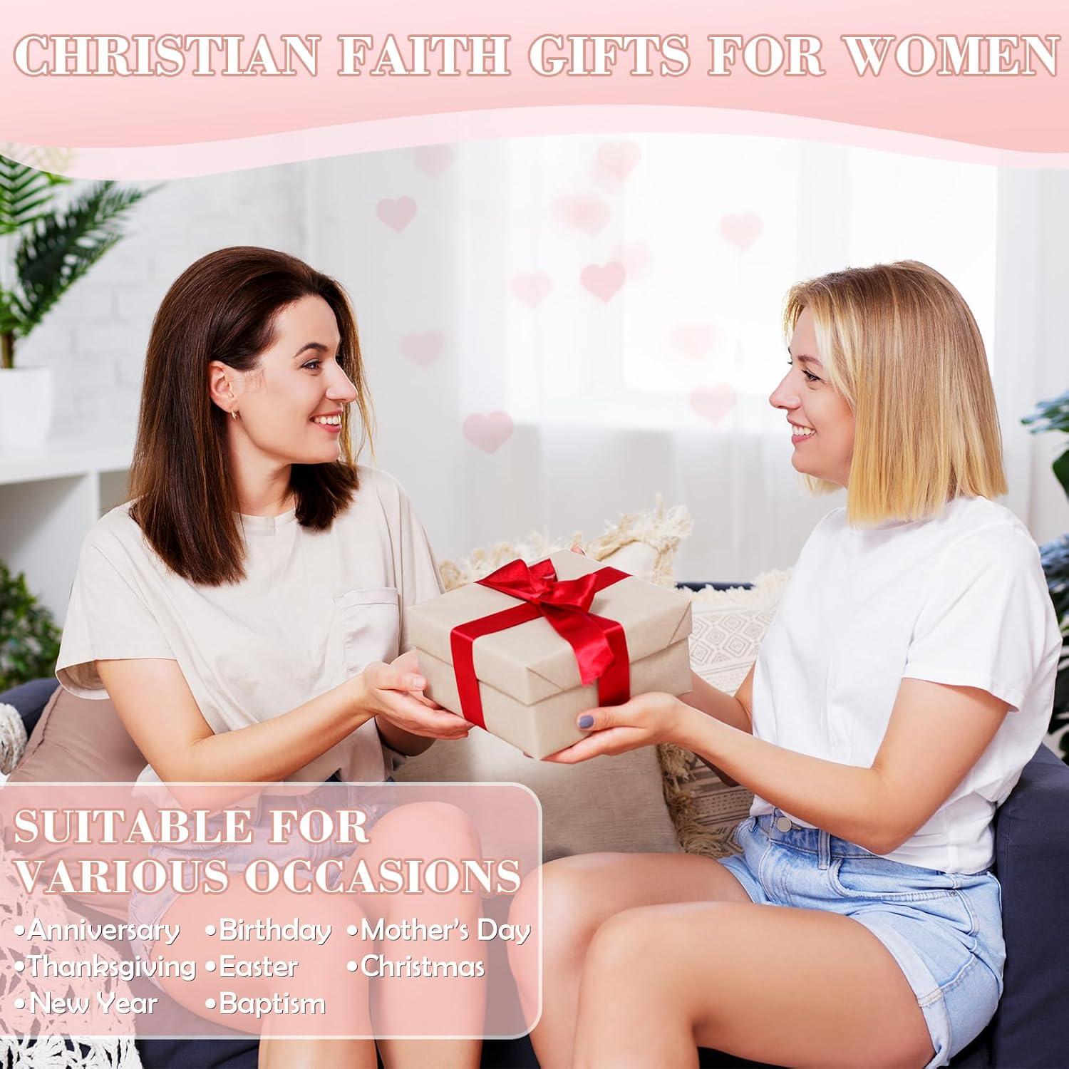 6 Pcs Christian Gifts for Women Faith Set Religious Gift for Women with Tote Bag Makeup Bag Candle Cross Necklace Cup Greeting Card for Birthday Valentine Easter Church Inspiration(Pink) - Image 4