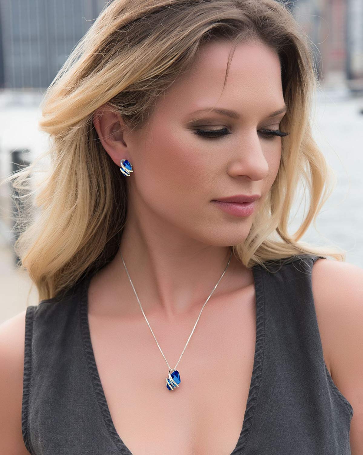 Leafael San Valentín Pendientes Wishstone Mujer con Piedra de Nacimiento, Cristales Curativos, Plata u Oro Rosa Chapado, Sin Níquel y Plomo, Joyería Elegante, Caja de Regalo Incluida