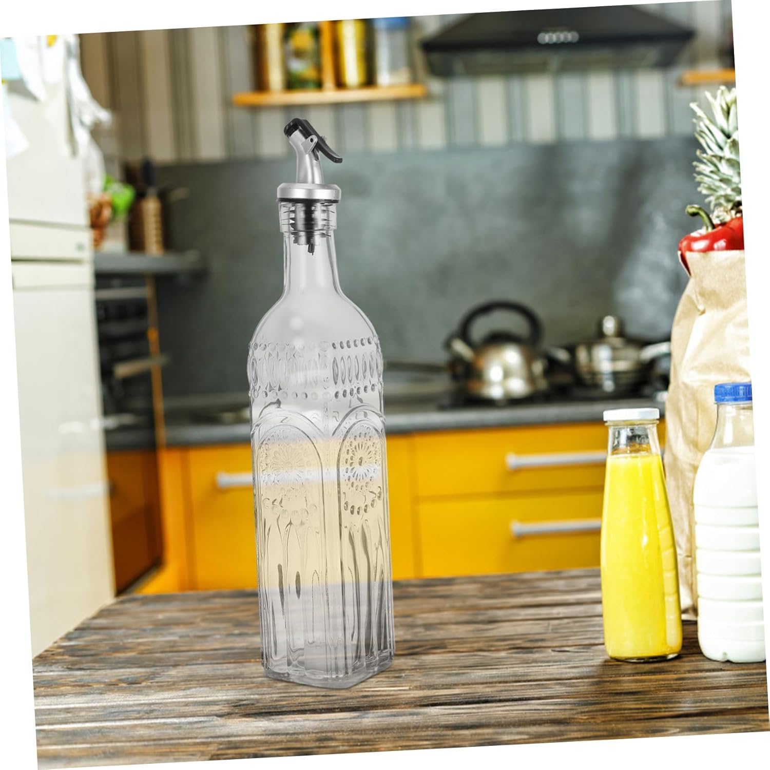 Non-stick Oil Dispenser Bottle Creative Glass Carving Sleek Spout Kitchen Use Oil Bottle Dispenser