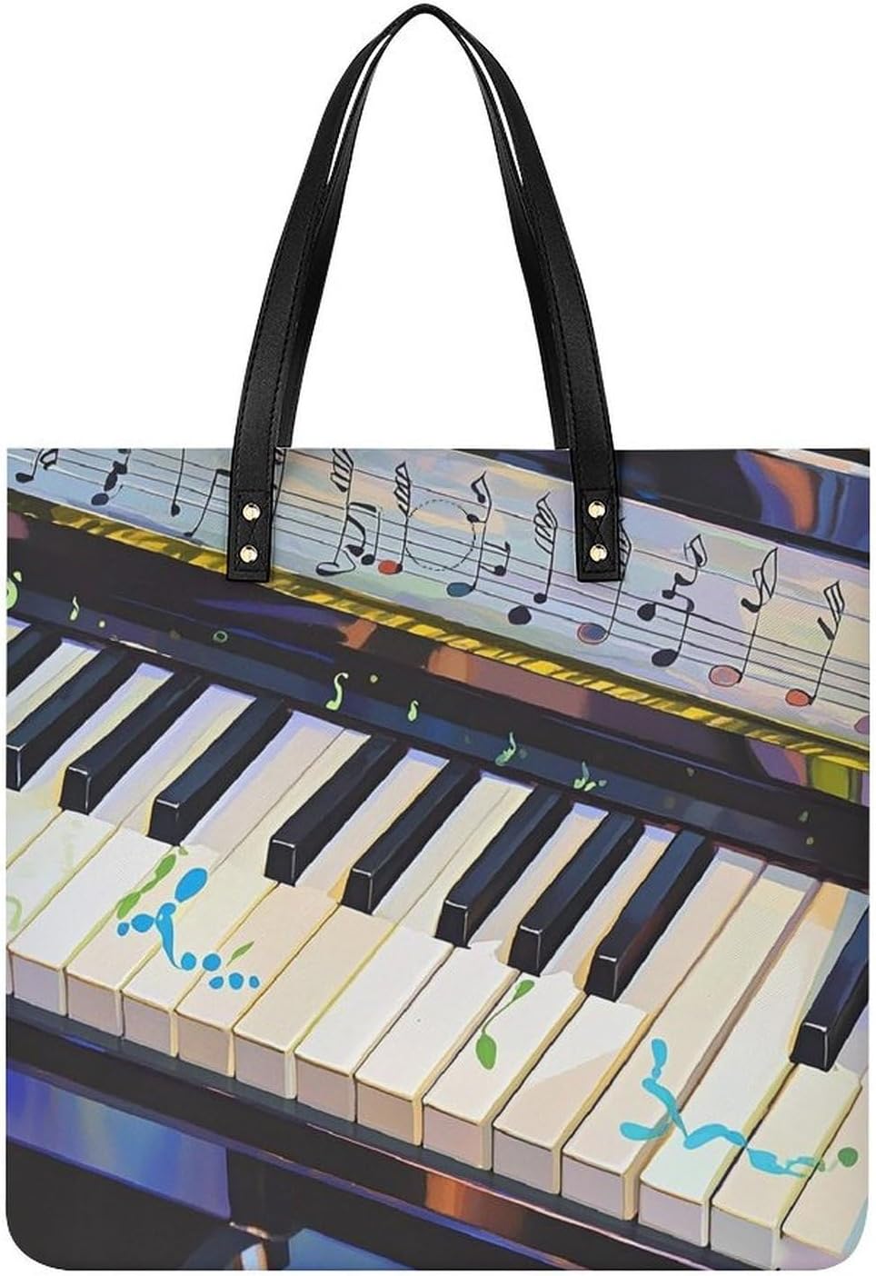 Piano Keys with Note Patterns Tote Bag with Magnetic Buckle Reusable Grocery Bags Lightweight Cross Body Handbag for Daily Essentials