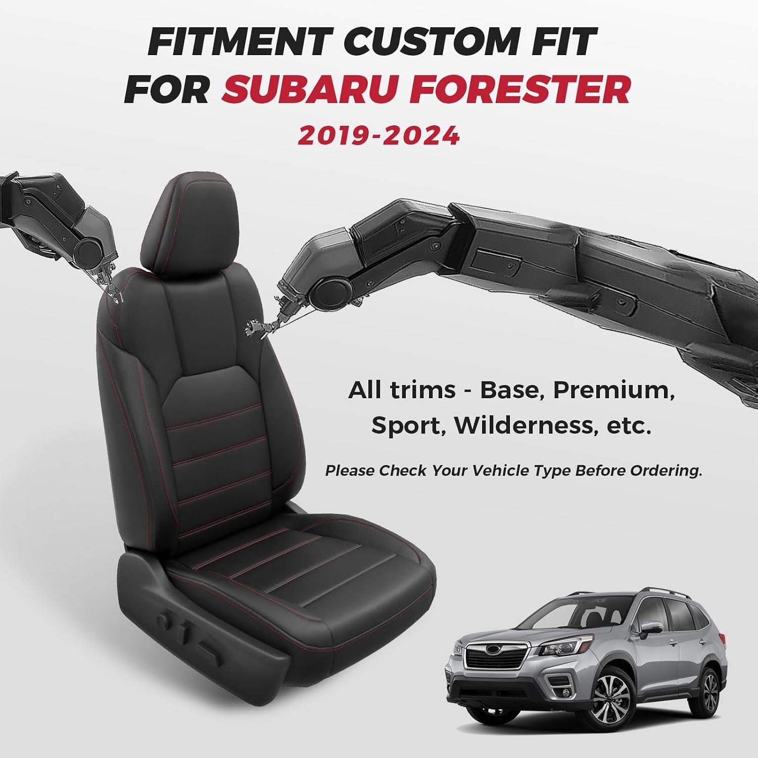 FREESOO Custom Fit Forester Seat Covers 2019 2020 2021 2022 2023 2024 Full Set, Waterproof Faux Leather Car Seat Covers for Subaru Forester Accessories, Front Rear Seat Protector with Armrest Cover