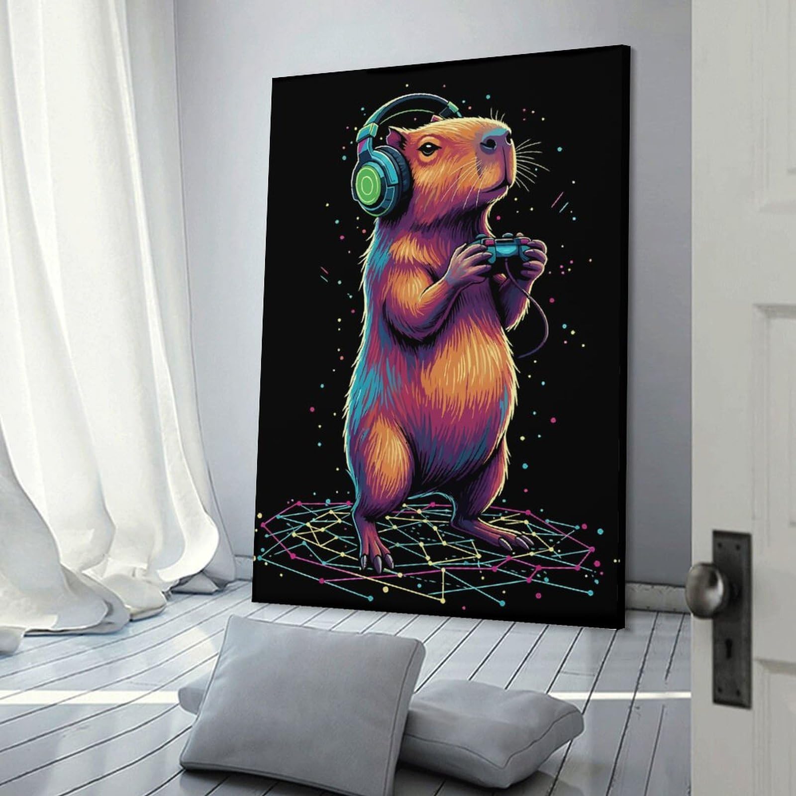 Junmoney Capybara Gamer with Headphones(2) Wall Picture Print, 20x30inch(50x75cm), for Apartment Walls, Studios Or Work Areas, Stylish Wall Art for Fresh Spaces