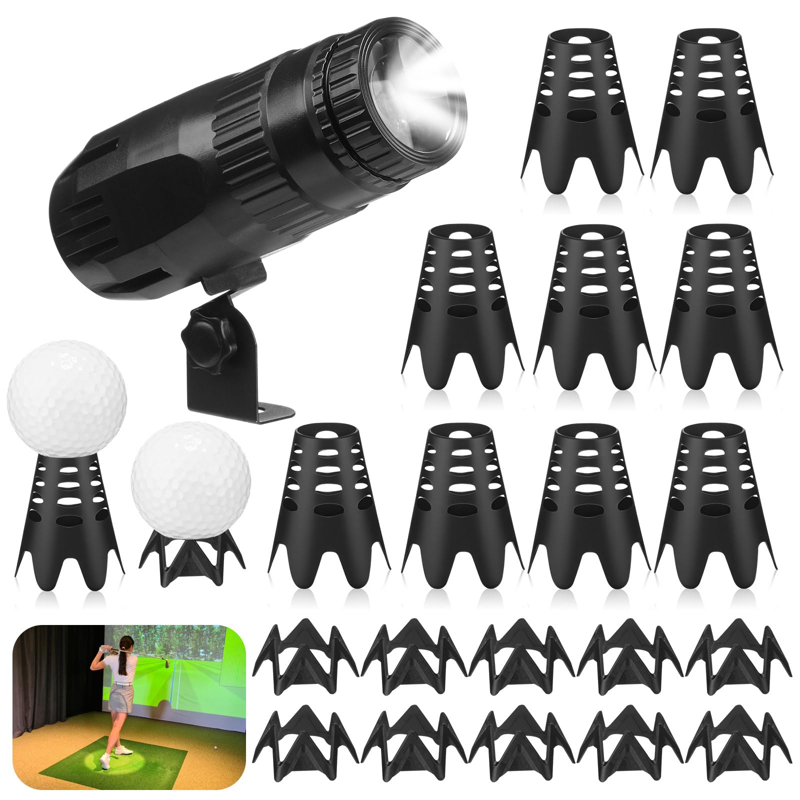 1 Pack Golf Simulator Spotlight, with Remote, 20 Pcs Plastic Tees