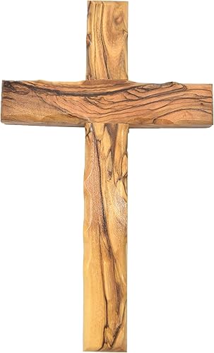Zuluf Cruz de madera de olivo para colgar en la pared Cruz tallada a mano Cruz de pared cristiana de madera de olivo con certificado de tierra