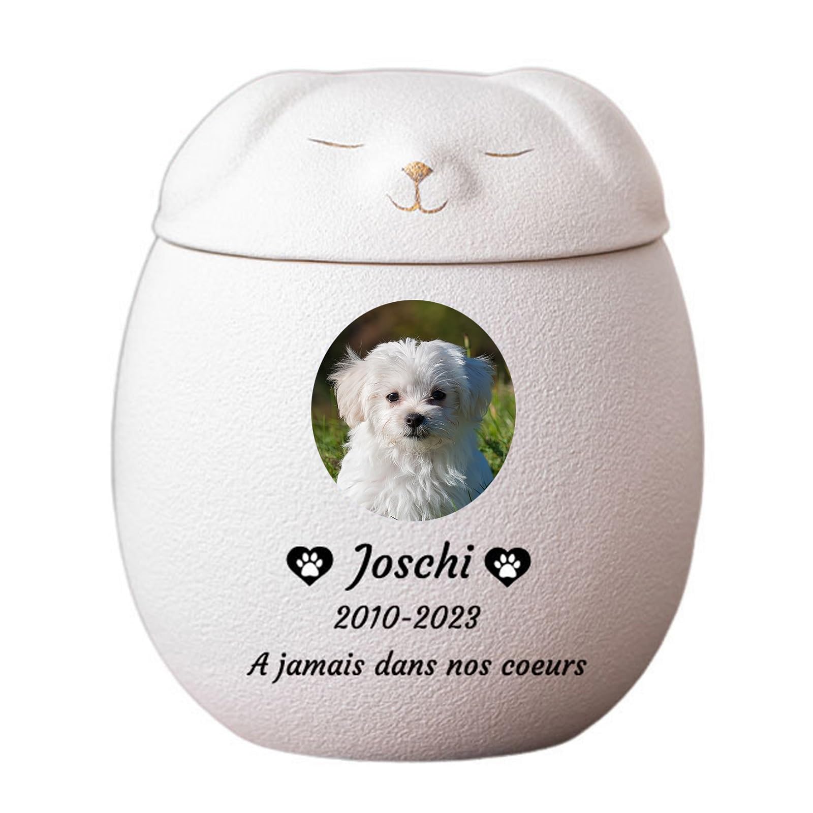 Urnas De Mascotas para Cenizas De Perros, Urnas De Perros Personalizadas para Cenizas, Urna de cerámica para Perro Urnas funerarias para Mascotas,Blanca,Big