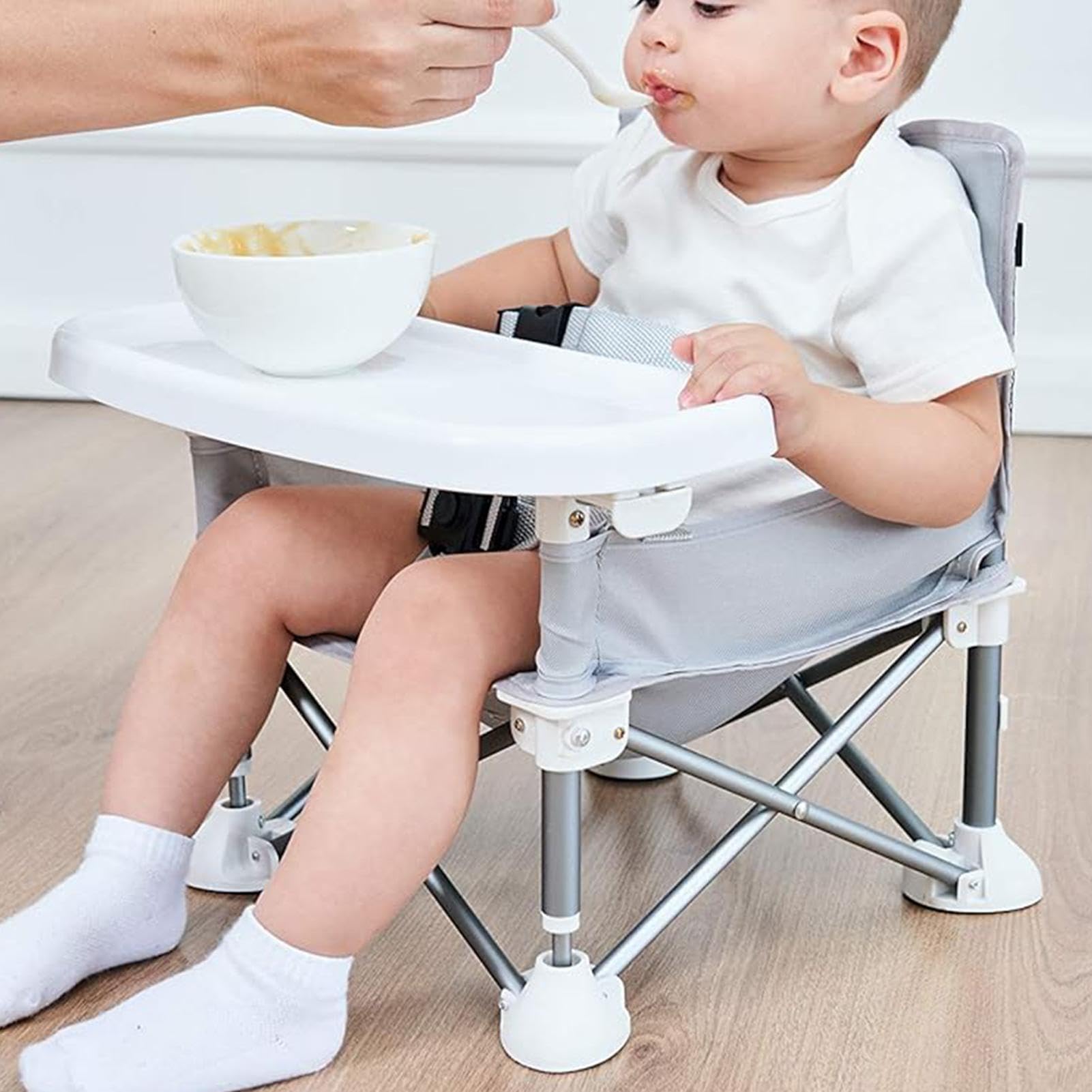 Orzbow Foldable Baby Booster Seat With Tray – Portable High Chair For Travel, Dining, Camping & Beach For Toddlers 6-36 Months (Up To 33 Lbs)