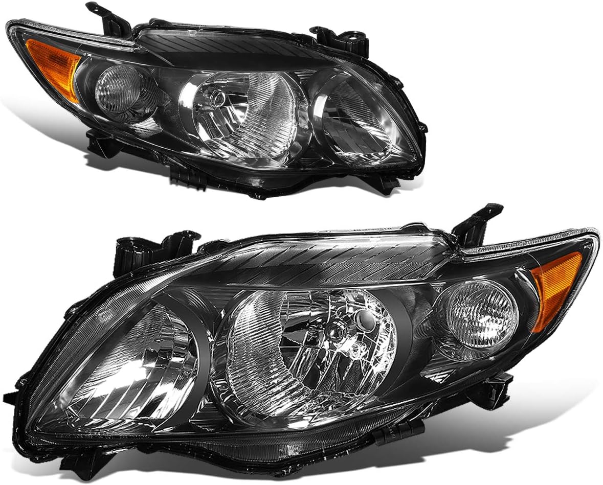 DNA MOTORING HLOHTCO09BKAM Headlight Assembly (Driver & Passenger Side) Compitable with 09-10 TOYOTA COROLLA, Black Amber, HL-OH-TCO09-BK-AM
