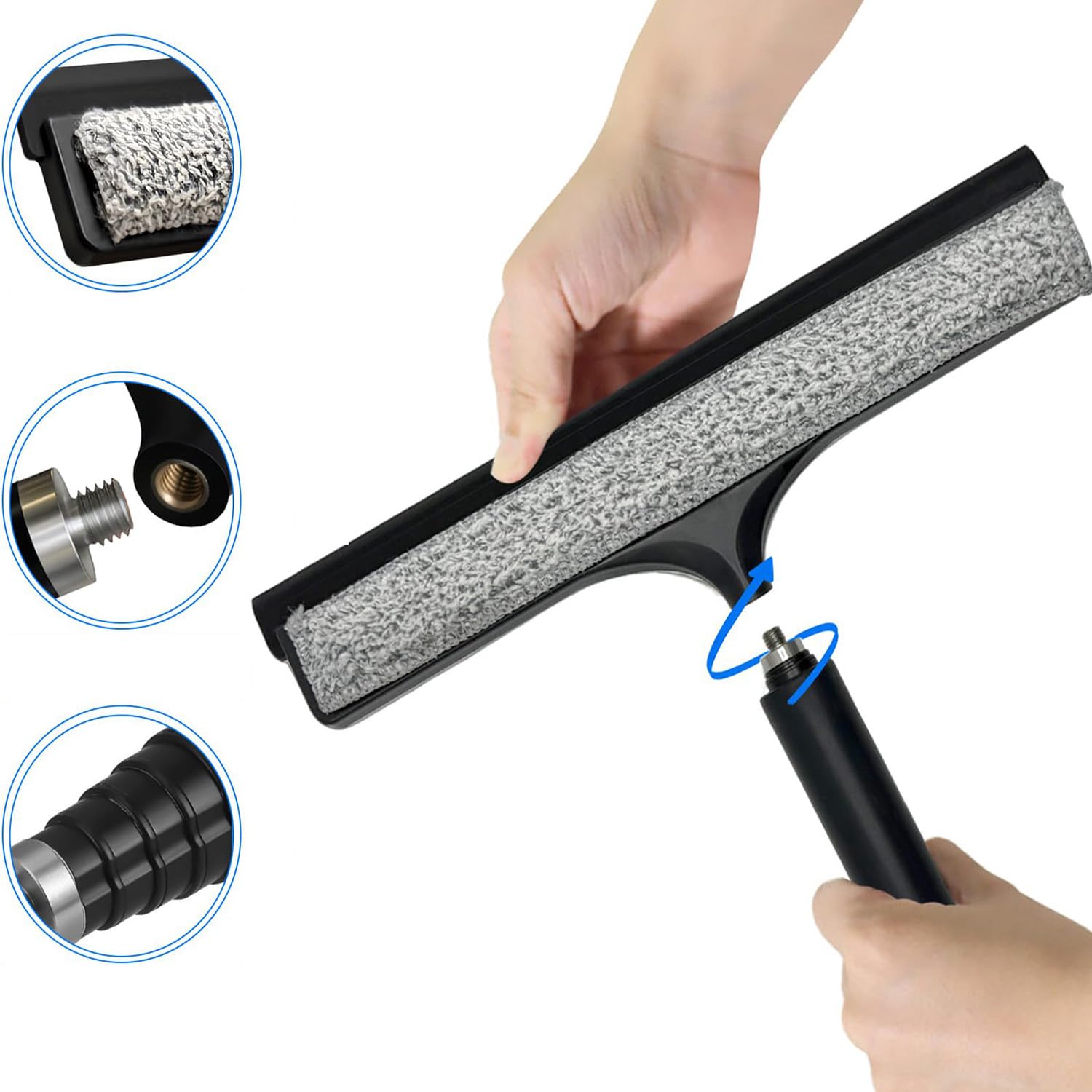 Limpiacristales 2 en 1 – 32 cm de ancho para ventanas, azulejos, espejos y suelos, con borde de silicona, paño de microfibra y mango antideslizante, extensible hasta 140 cm