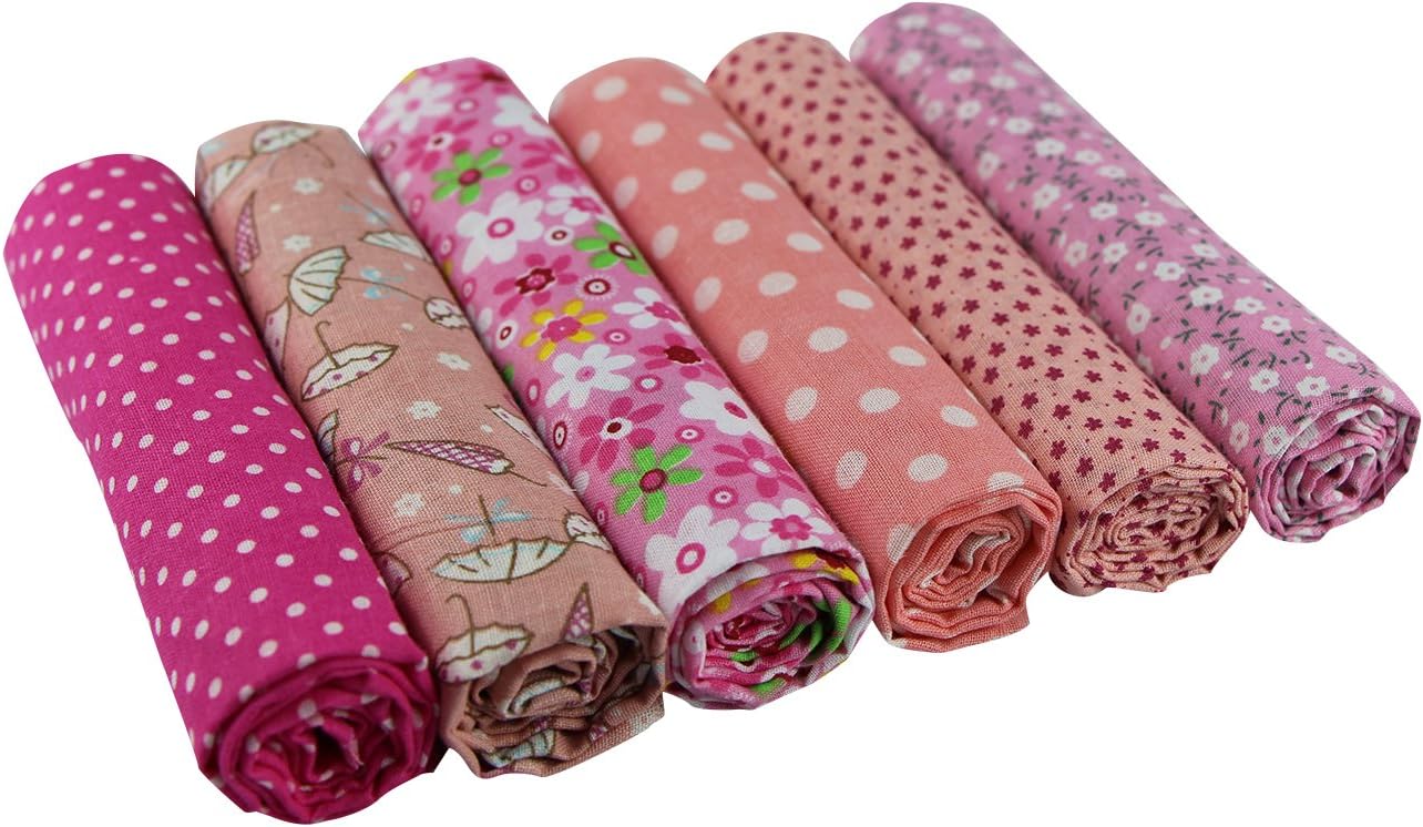 UOOOM 6pcs 50 x 50cm Patchwork Cotton Fabric DIY Handmade Sewing Quilting Fabric Different Designs (Tone-Pink)