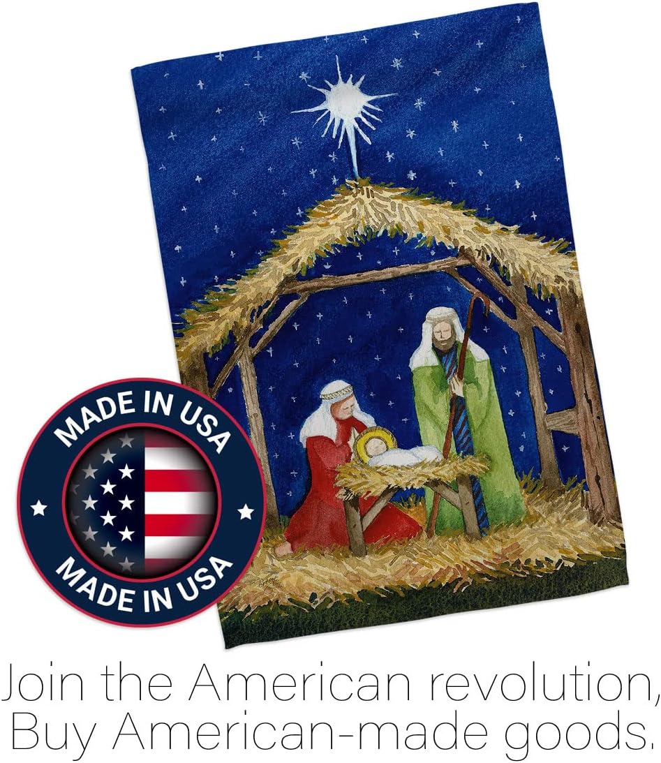 Breeze Decor GS114214-BO Jesus Winter Nativity Decorative Vertical Banner Pole, Garden Flag Set 13"x 18.5", Multi-Color