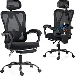 Hivento Cadeira de Escritorio, com Encosto Ajustável até 135°, Cadeira Ergonomica com Apoio de Cabeça e Lombar Ajustáveis, com Apoio para Pés Retrátil, Ideal para Casa e Escritório