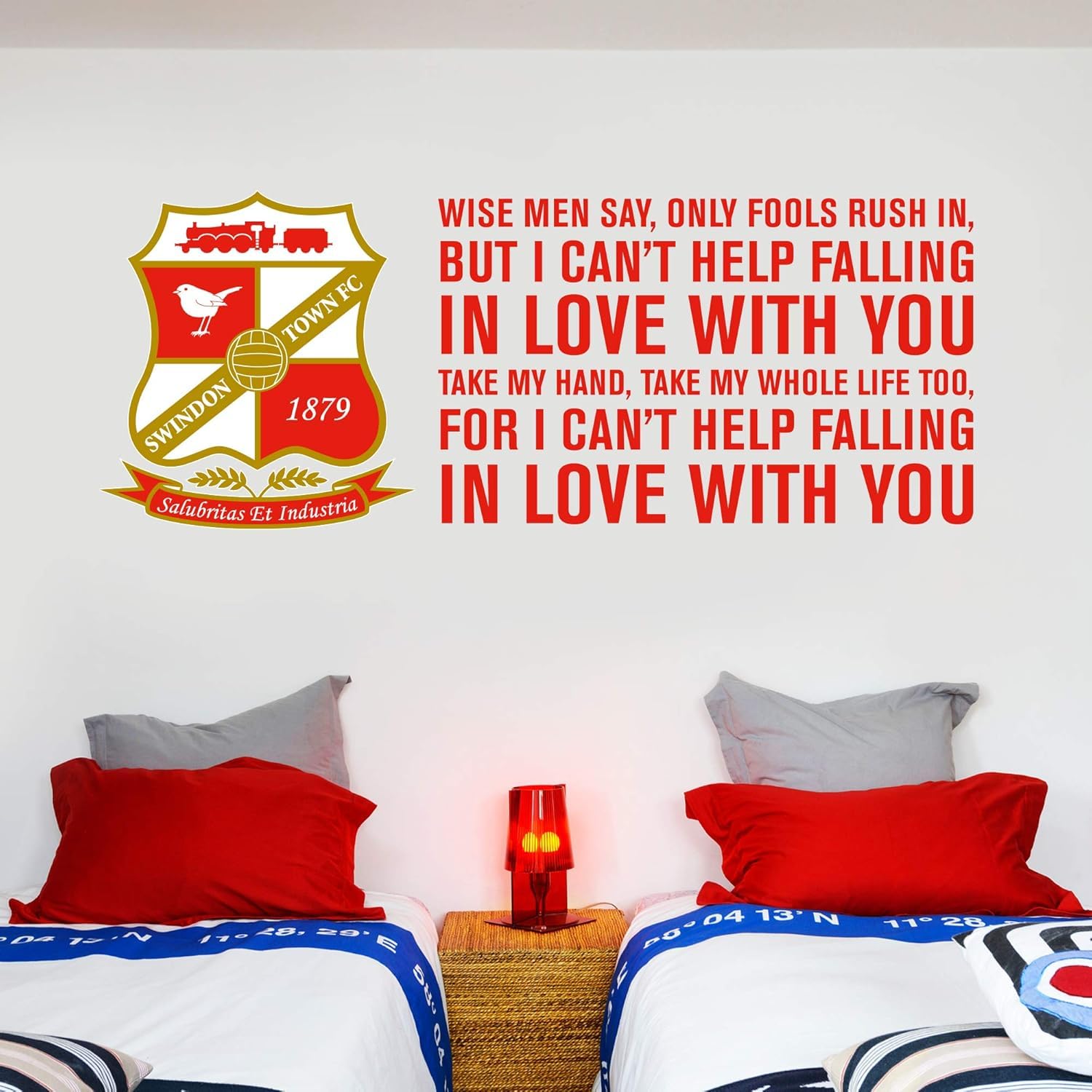 Beautiful Game Official Swindon Town Fc Crest & Song Wall Art Stickers (60Cm Width X 25Cm Height)