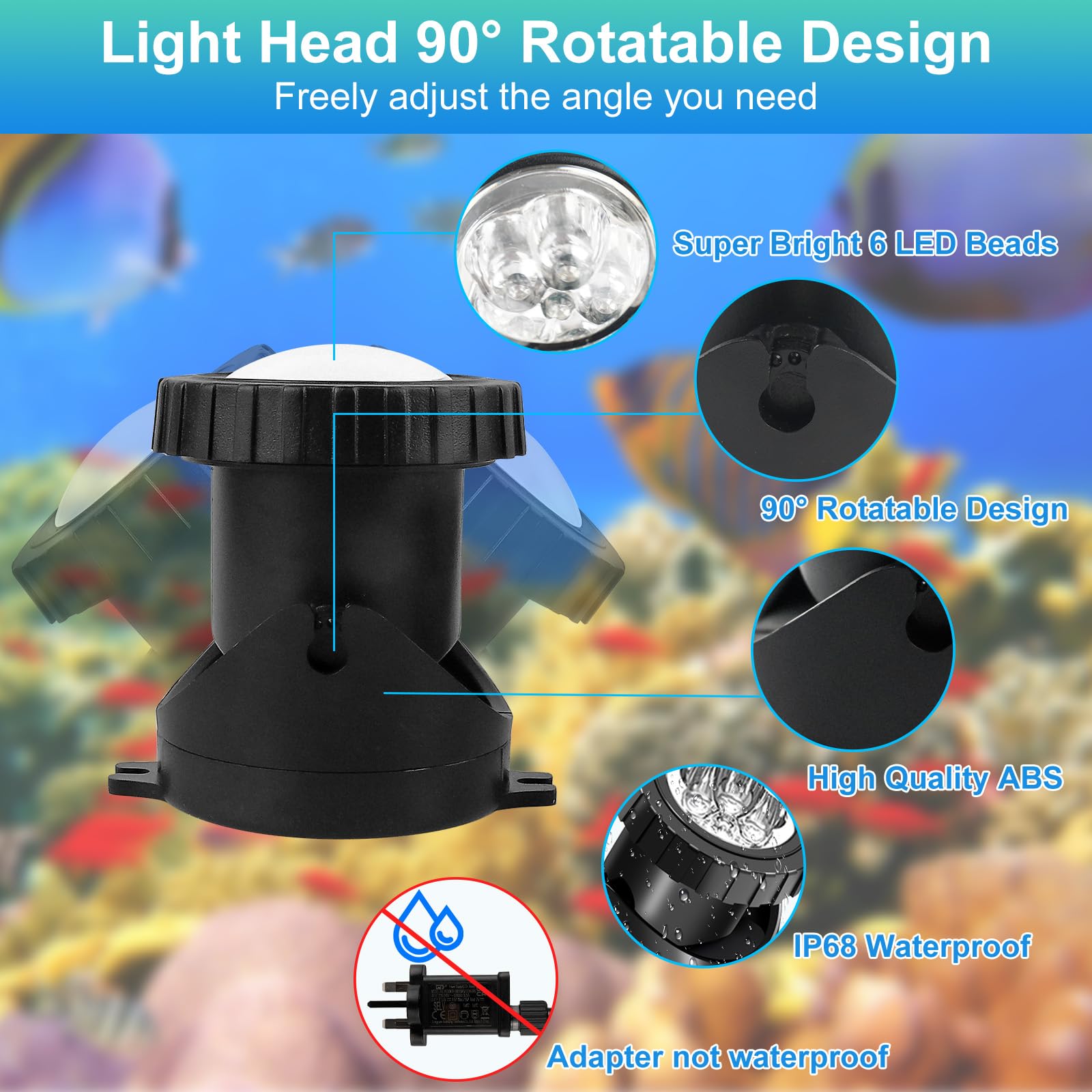 T-SUNUS Lumières LED Submersible RGB, Projecteurs Lampe Spot APP Contrôlable avec Télécommandes IP68 Étanche Lampe Piscine pour Jardin Piscine Étang 8 en 1