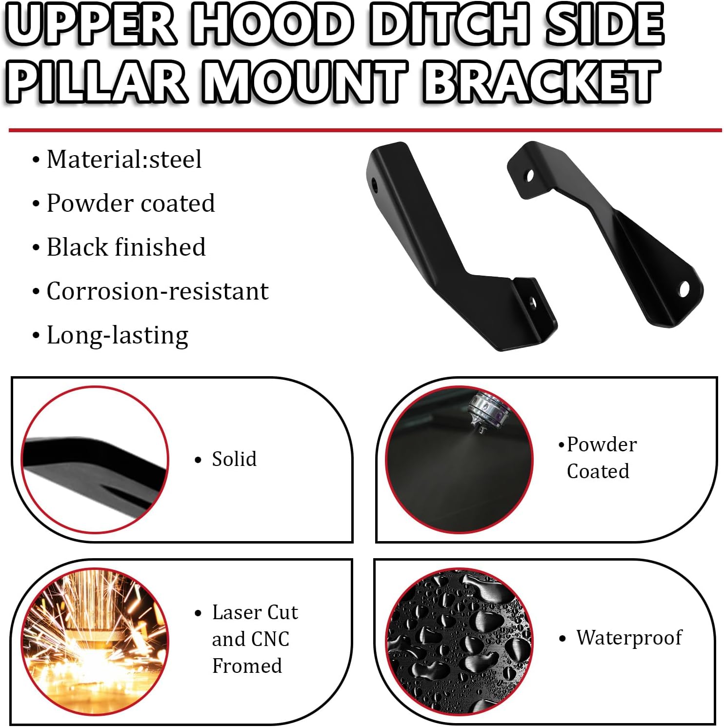 Upper Hood Ditch LED Light Pod Mount Brackets – Compatible with 1989-1995 Toyota 4Runner & 3rd Gen Pickup