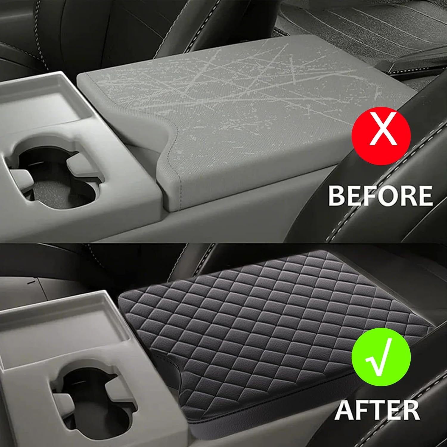 O SHI CAR center console cover for 2015 2016-2023 Ford F150 2017 2018 2019 2020 2021 2022 2023 F250 F350 F450 F550 with 40/20/40 Jump Seat,Pu leather Armrest Covers，Car Interior Accessories,BLACK