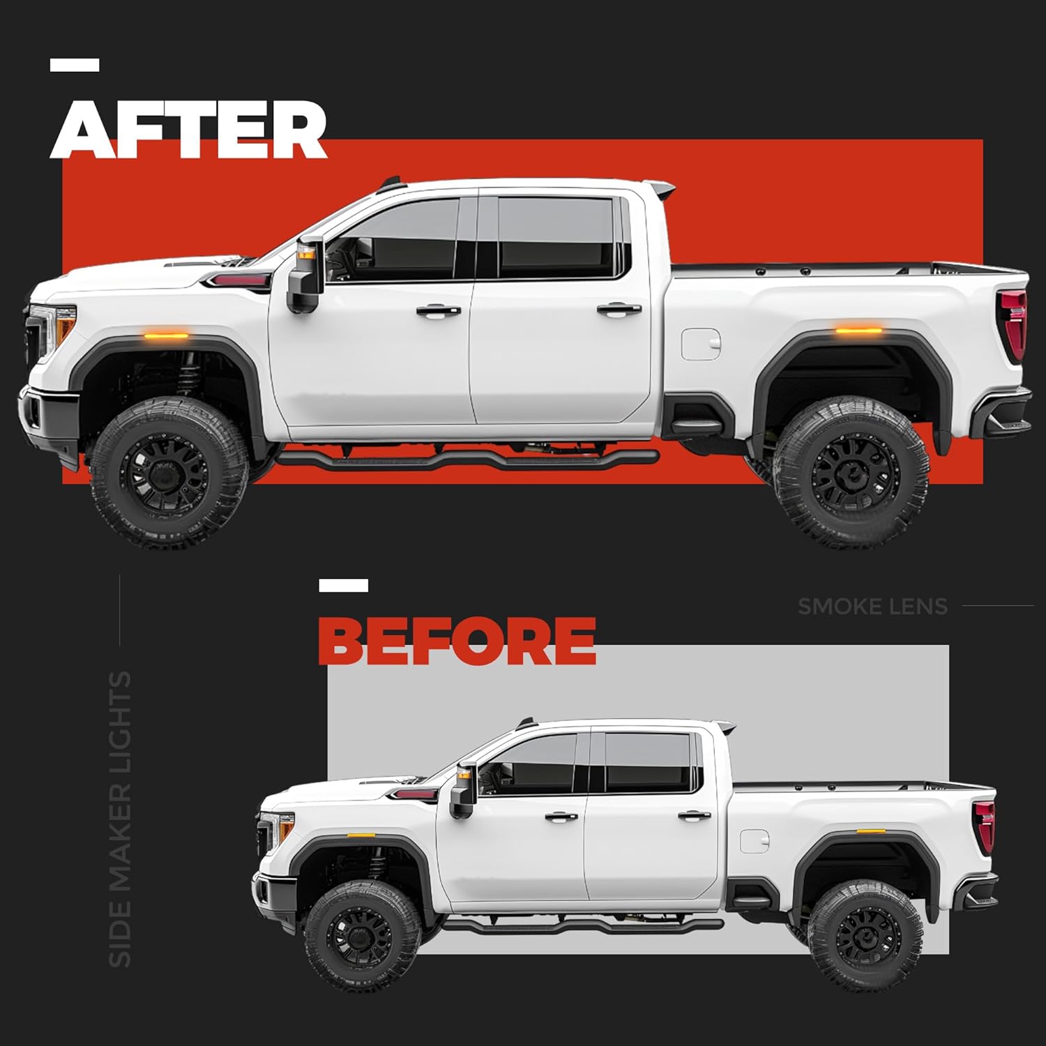 HECASA 4Pcs LED Side Marker Lights Compatible with 2020-2024 GMC Sierra 2500/3500 HD 2023-2024 GMC Canyon Replacement for 84185031 84806032 LED Front Rear Side Marker Lamps Amber - Smoke Lens