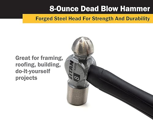 Miniatura 5 de Titan 63308 Martillo de bola de 8 onzas, cabeza de acero forjado, mango de fibra de vidrio absorbente de impactos de 11 pulgadas con agarre de goma