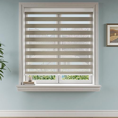 Miniatura 8 de Keego Zebra - Persianas enrollables sin cordones, tamaño personalizado, de doble capa, control de luz, fácil de instalar, persianas para ventanas