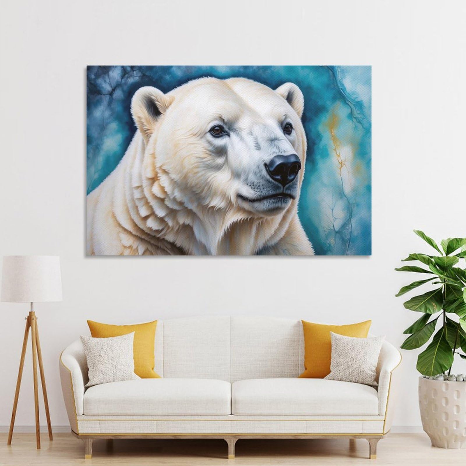 Junmoney Unframe-Style-22-1 Canvas Wall Art Polar Bear Portrait With Abstract Background, 24X36inch(60X90cm), For New Homes, Bedrooms Or Workspaces, Canvas Artwork With Gifting Potential