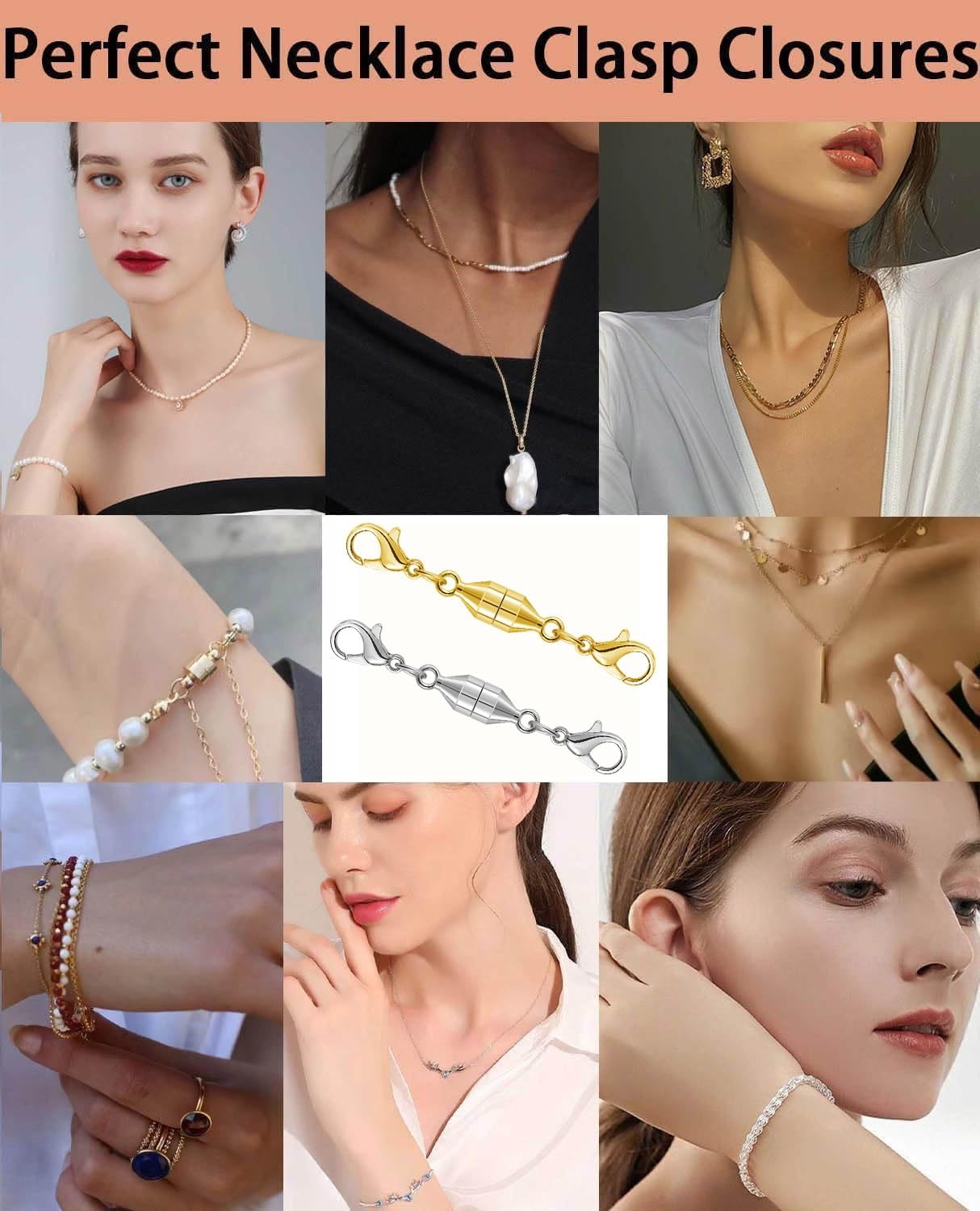 Magnetic Necklace Clasps and Closures,925 Silver Magnetic Clasp Converter, Jewelry Making Supplies, Chain Extender Connector (2golden+2silvery) - Image 4