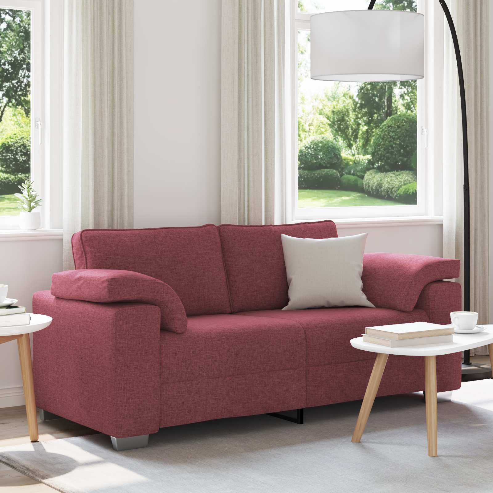 Canapé Deux Places en Tissu Bordeaux 180 cm, Sofa de Salon Moderne avec Accoudoirs Larges, Assise Confortable et Respirante pour Salon et Studio, Structure en Métal et Bois